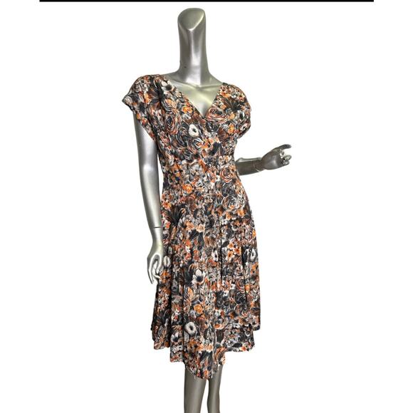 Vintage 1950s Cotton Floral Fall Printed Dress Medium - Picture 1 of 5